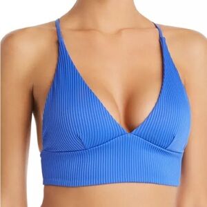 Luli Fama Ribbed Triangle Bikini Top in Bright Blue